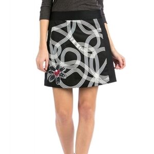 Desigual Black and White Floral Embellished Mini Skirt